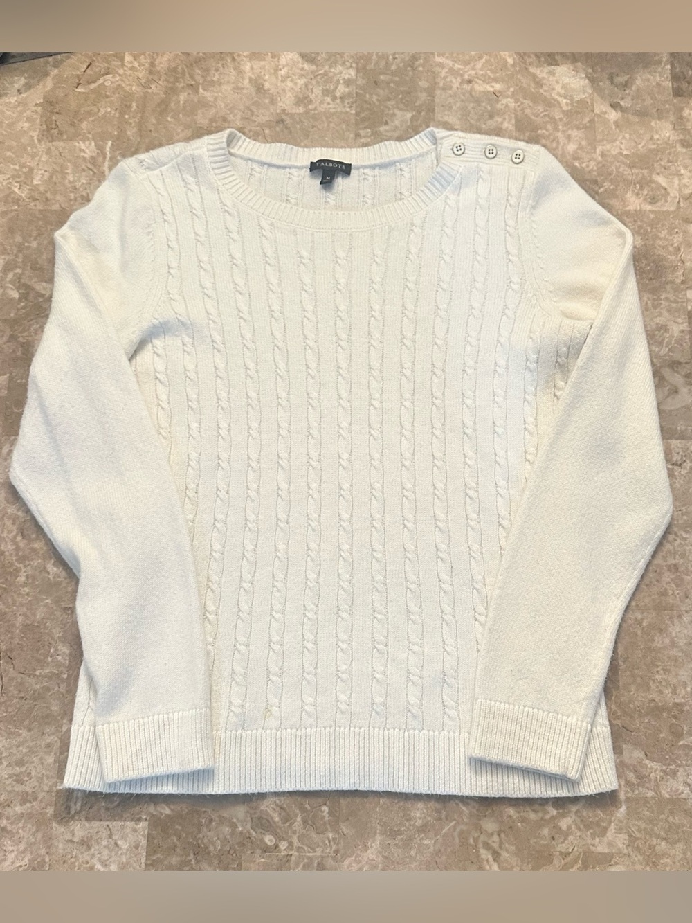 Talbots Crewneck Cable Knit Sweater - Womens Medium White Preppy